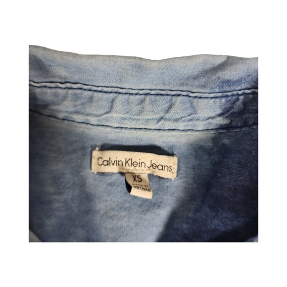 Calvin Klein Jeans Denim Shirt Dress Tie Dye Blue XS Button Front Midi‎ - Picture 4 of 11